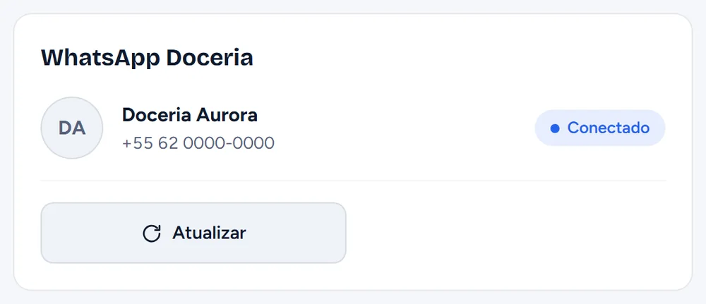 Número de WhatsApp da empresa com situação Conectado no CONECTA.